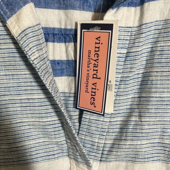 Vineyard Vines Womens 0 Tie‎ Front Shirt Linen Blend Blue Stripe NWT $98 MSRP - Picture 3 of 7